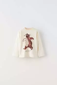 Футболка с принтом медведя ZARA, экрю