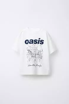 Футболка с принтом oasis ZARA, белый