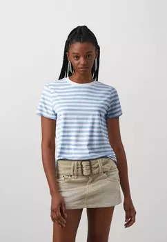 Футболка с принтом PCRIA TEE STRIPES Pieces, цвет hydrangea/bright white