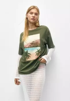 Футболка с принтом PULL&BEAR, зеленый