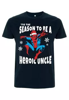 Футболка с принтом SPIDER-MAN CLASSIC HEROIC UNCLE Marvel, темно-синий