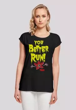 Футболка с принтом STRANGER THINGS YOU BETTER RUN NETFLIX TV SERIES F4NT4STIC, черный