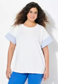 Футболка с принтом STRIPED TRIM SHORT SLEEVE Ulla Popken, белый