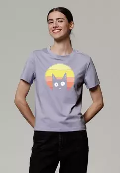 Футболка с принтом SUNSET CAT watapparel, фиолетовый