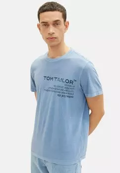 Футболка с принтом TOM TAILOR, синий меланж
