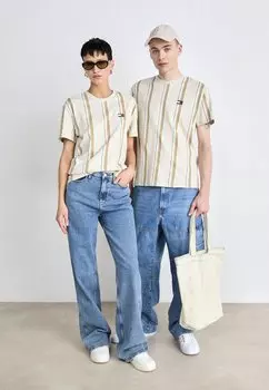 Футболка с принтом VERTICAL STRIPE TEE UNISEX Tommy Jeans, бежевый