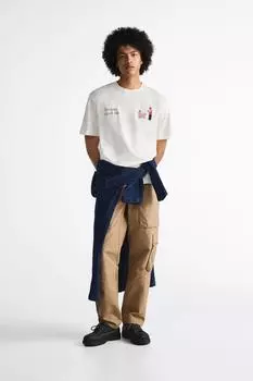 Футболка с принтом ZARA, экру