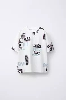 Футболка с принтом ZARA, экрю