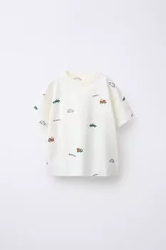 Футболка с принтом ZARA, экрю