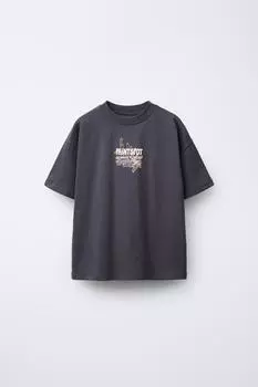 Футболка с принтом ZARA, антрацитовый серый