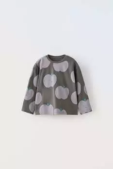 Футболка с принтом ZARA, темный антрацит