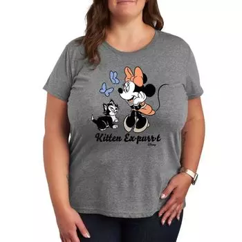 Футболка с рисунком Минни Маус и Фигаро, а также котенка Disney, серый
