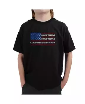 Футболка с рисунком Word Art для мальчика — Land of the Free American Flag La Pop Art, черный