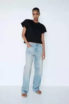 Футболка с рукавами поплин ZARA, черный