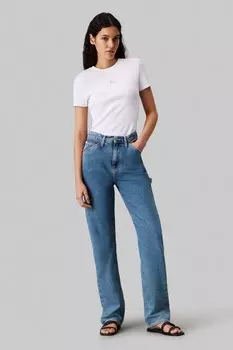 Футболка с тканой этикеткой в рубчик Calvin Klein Jeans, белый