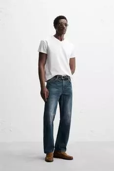 Футболка с v-образнымвырезом ZARA, белый