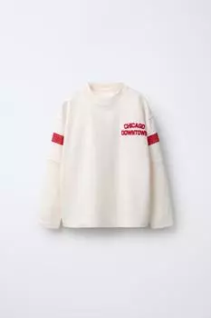Футболка с вышитым слоганом ZARA, экрю