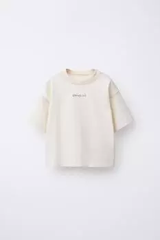 Футболка с вышитым слоганом ZARA, светло-бежевый