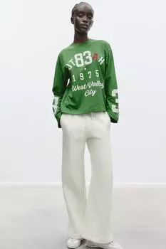 Футболка с вышитым слоганом ZARA, зеленый