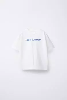 Футболка с вышивкой john lennon ZARA, белый