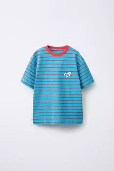 Футболка с вышивкой в полоску ZARA, цвет Red Stripe