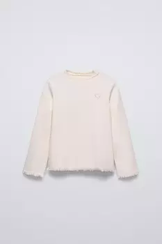 Футболка с высоким воротом в ребре ZARA, экрю