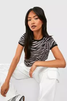 Футболка с зебра рингер Boohoo, черный