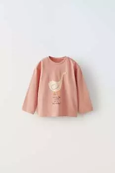 Футболка с животными ZARA, светло-розовый