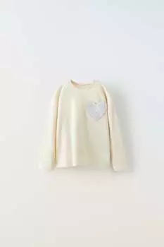 Футболка сердце с карманом ZARA, экрю