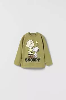 Футболка snoopy peanuts ZARA, хаки