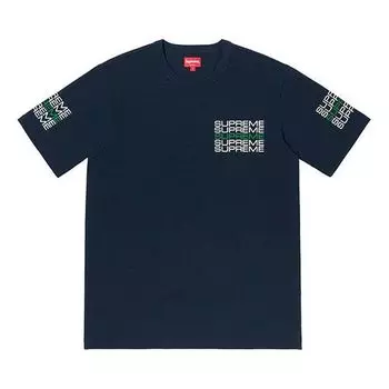 Футболка ss19 stack logo tee navy logo round neck short sleeve navy blue Supreme, синий