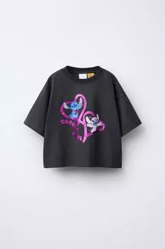 Футболка stitch & angel disney ZARA, антрацитовый серый