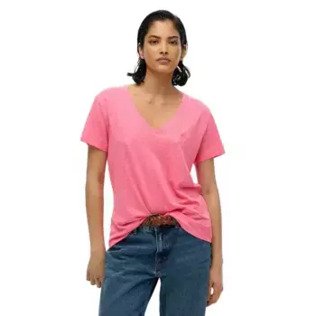 Футболка Superdry Studios Slub Embroidered short sleeve v neck, розовый