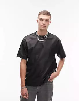 Футболка Topman Festival Oversized Faux Leather, черный