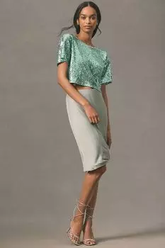 Футболка укороченная Anthropologie с пайетками, бирюзовый