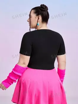 Футболка укороченная Shein с мультяшным принтом, черный