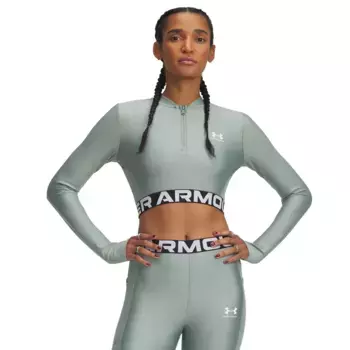 Футболка Under Armour женская HeatGear Rib 1/4 Zip LS, зеленый