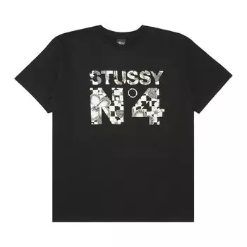Футболка в клетку Stussy No.4 Черная с цветочным принтом