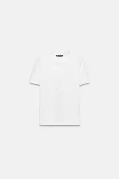 Футболка в ребрику с пуговицами ZARA, белый