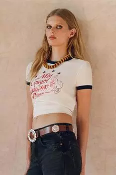 Футболка в ребрику со слоганом ZARA, белый