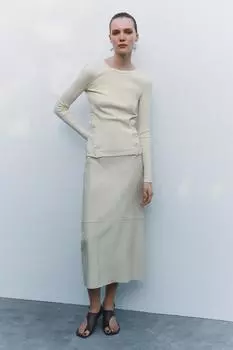 Футболка в рубчик на пуговицах ZARA, цвет Ecru/Beige
