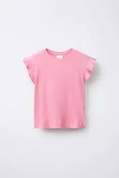 Футболка в рубчик с оборками ZARA, розовый