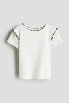 Футболка в рубчик с воланной отделкой H&M, белый