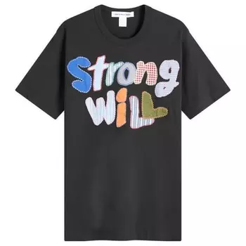 Футболка в стиле пэчворк «Сильная воля» Comme Des Garons Shirt, черный