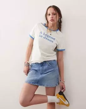 Футболка Wrangler с надписью Ringer в винтажном бело-синем цвете