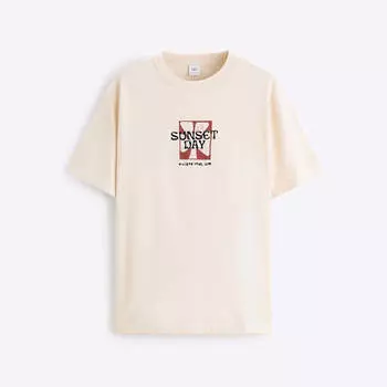 Футболка Zara Contrast Printed, экрю