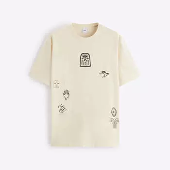 Футболка Zara Contrast Printed, экрю