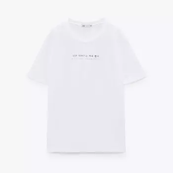 Футболка Zara Contrast Slogan, белый