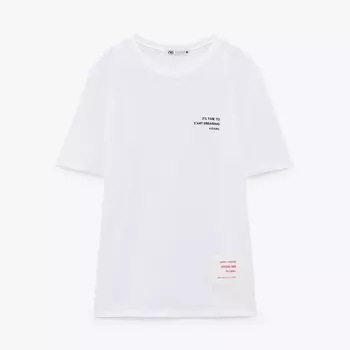 Футболка Zara Contrast Slogan, белый
