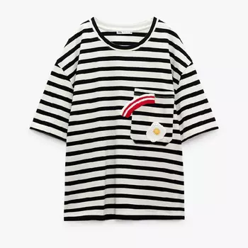 Футболка Zara Crochet Patches, белый/черный